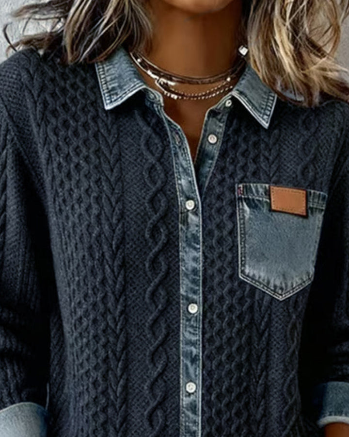 Delorisse - Chic Gebreide Shirt met Denim Details