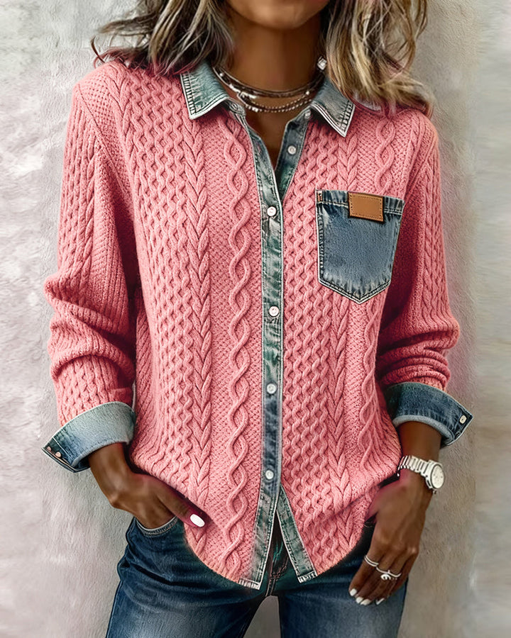 Delorisse - Chic Gebreide Shirt met Denim Details