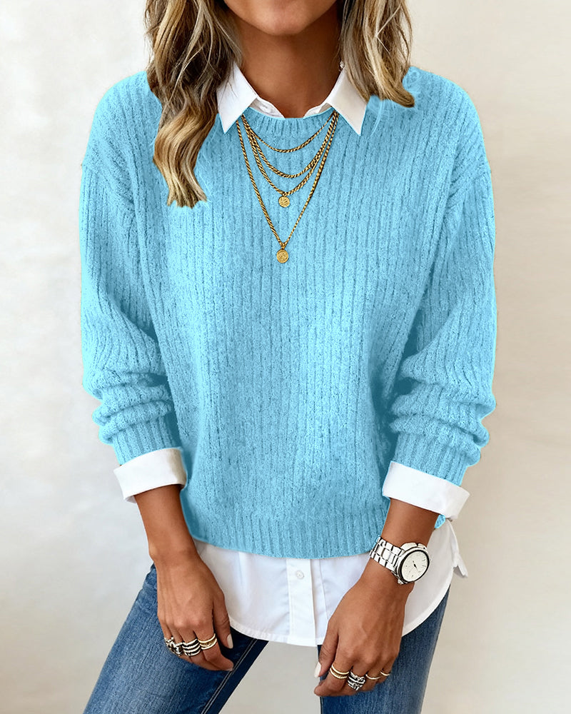 Trui met Kraag en Patchwork Ontwerp