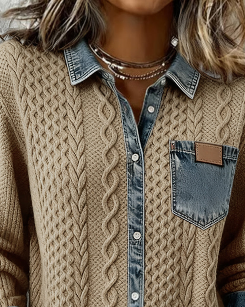 Delorisse - Chic Gebreide Shirt met Denim Details
