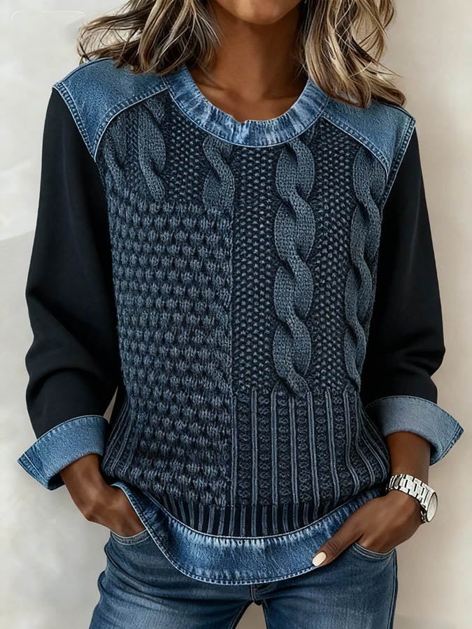 Casual damestrui met ronde hals en patchworkprint