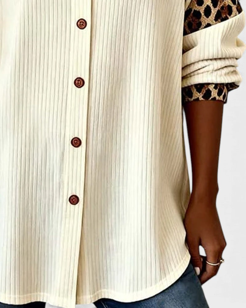 Oralynesse - Bicolor Knopshirt met Luipaarddetails