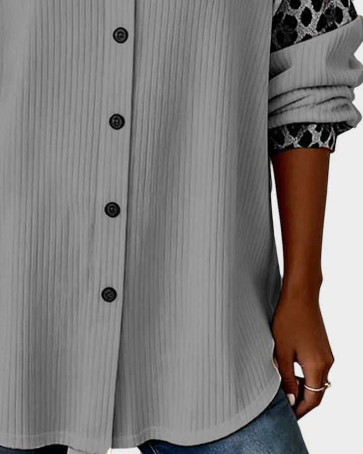 Oralynesse - Bicolor Knopshirt met Luipaarddetails