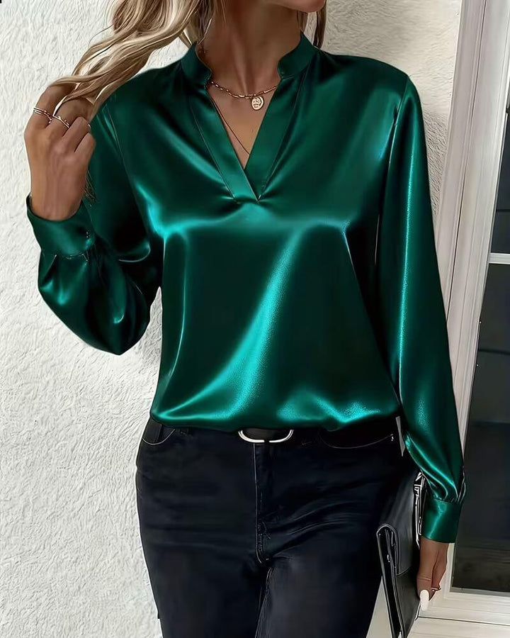 Asta™ – Elegante V-hals Lange Mouwen Top