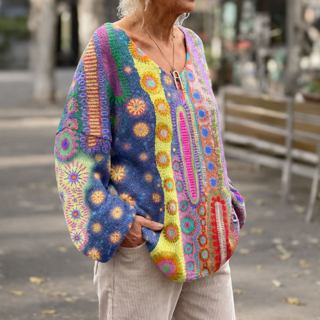 Isa – Retro V-hals Overmaat Gebreide Trui