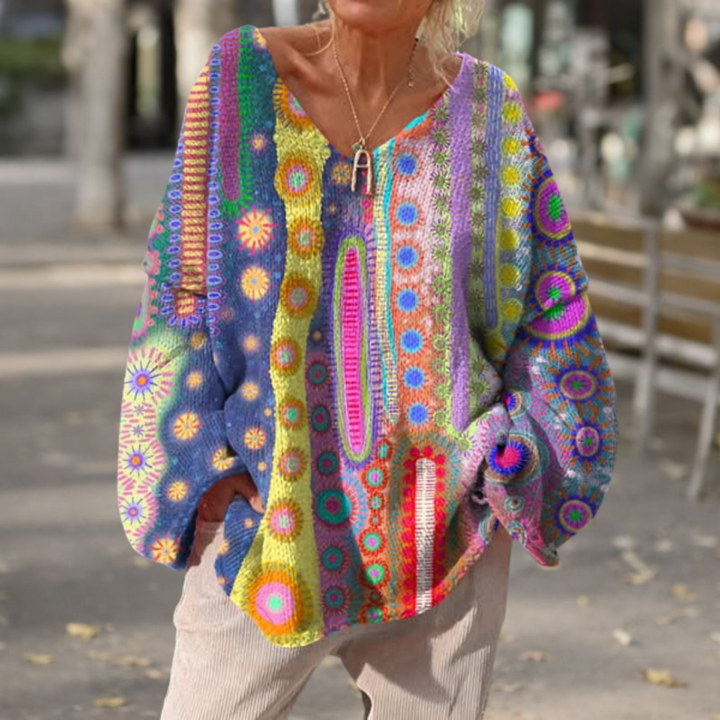 Isa – Retro V-hals Overmaat Gebreide Trui