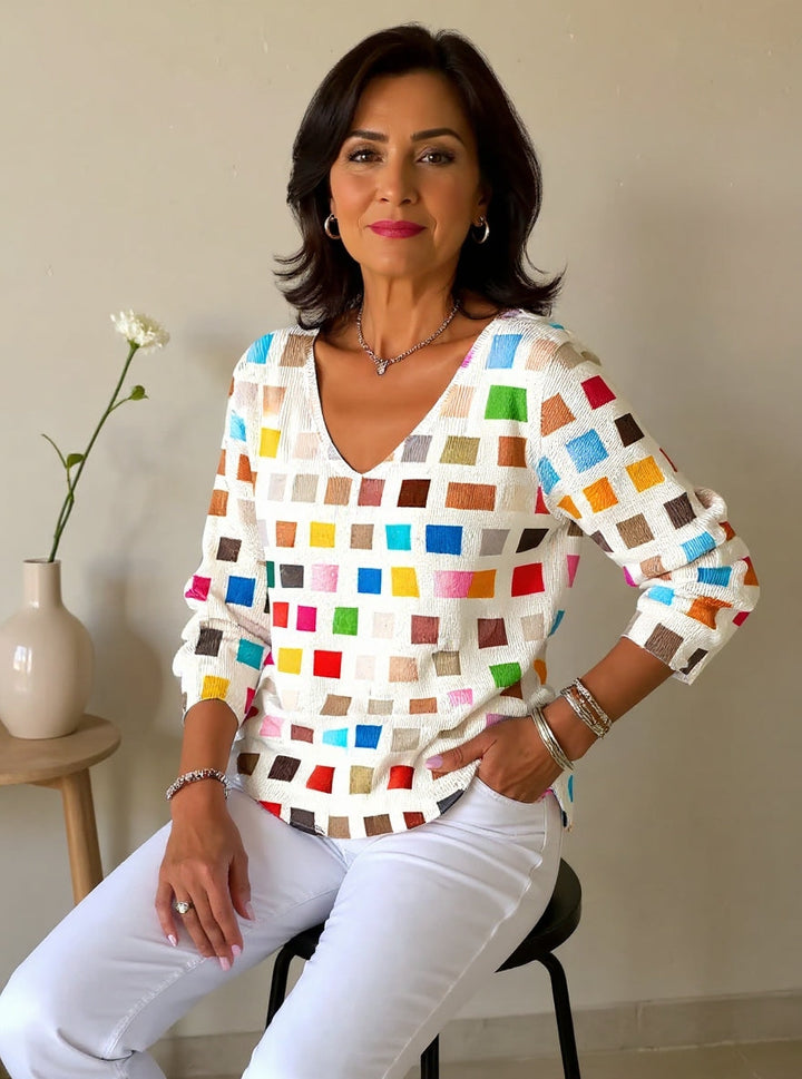 Kleurrijke trui met V-hals