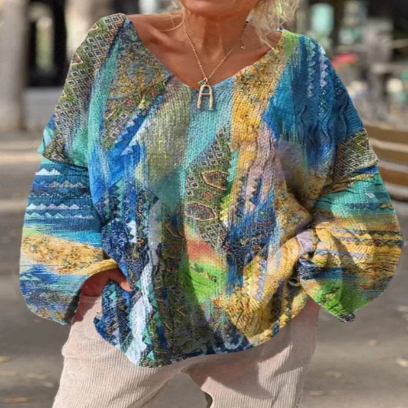 Isa – Retro V-hals Overmaat Gebreide Trui