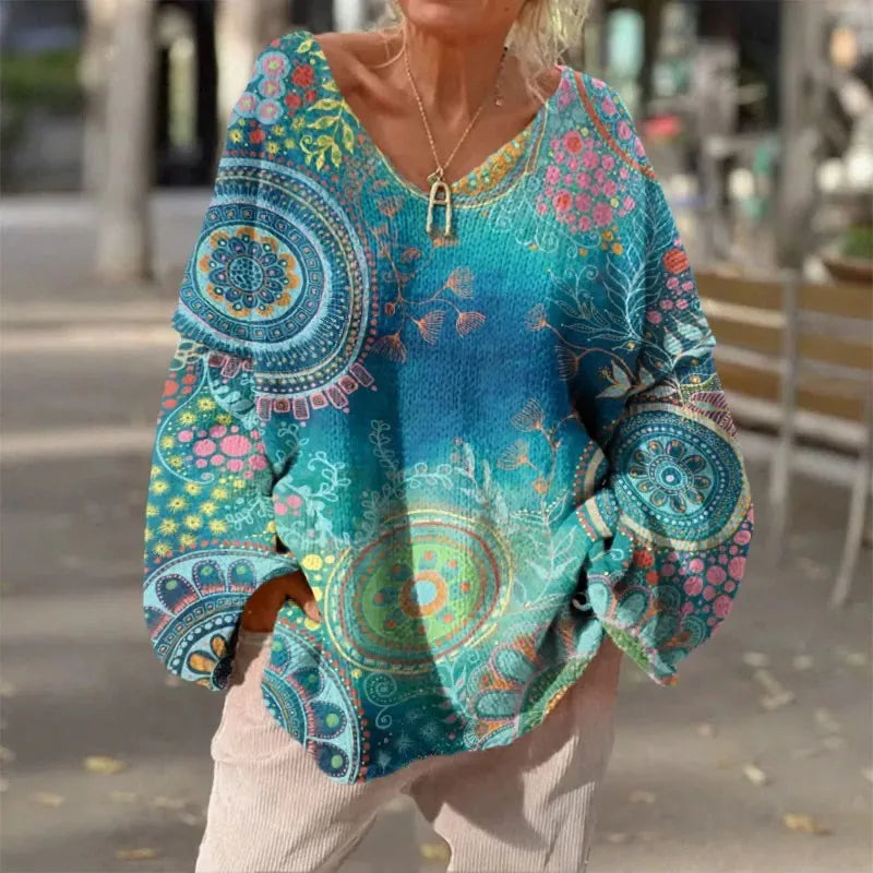 Isa – Retro V-hals Overmaat Gebreide Trui