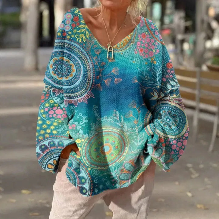 Isa – Retro V-hals Overmaat Gebreide Trui