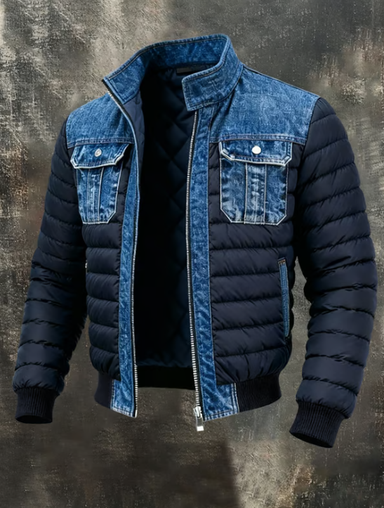 GEVOERDE JAS MET VERFENDE DENIM DETAILS