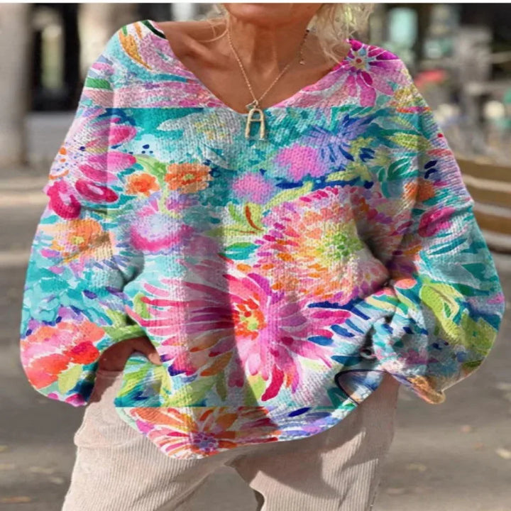 Isa – Retro V-hals Overmaat Gebreide Trui