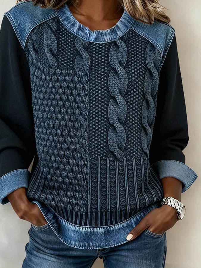 Casual damestrui met ronde hals en patchworkprint