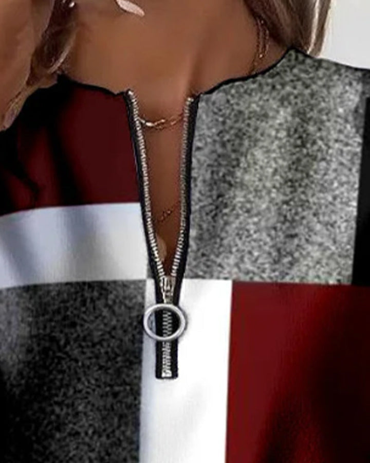 Casual Trui met Halve Rits en Print