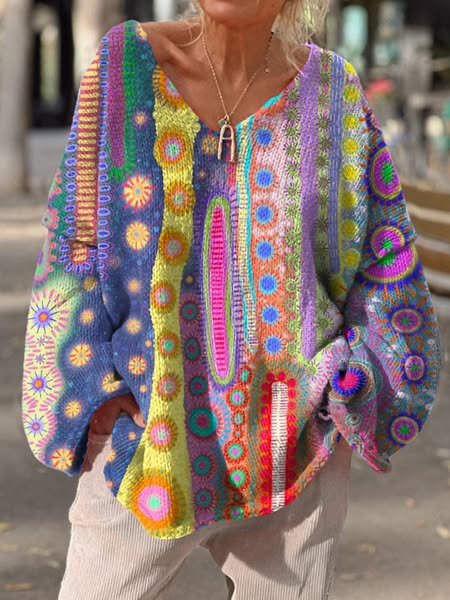 Isa – Retro V-hals Overmaat Gebreide Trui